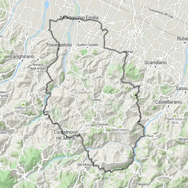 Miniatuurkaart van de fietsinspiratie "Basilicanova naar Monte Farneto" in Emilia-Romagna, Italy. Gemaakt door de Tarmacs.app fietsrouteplanner