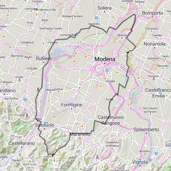 Mapa miniatúra "Okružná cyklistická trasa cez Il Monte" cyklistická inšpirácia v Emilia-Romagna, Italy. Vygenerované cyklistickým plánovačom trás Tarmacs.app