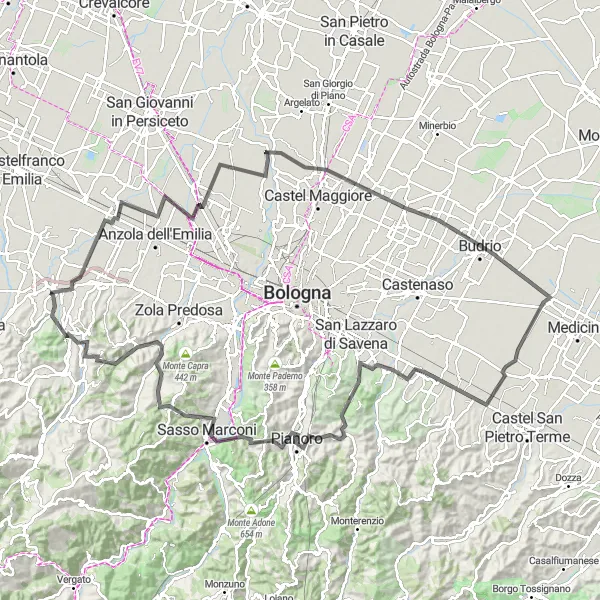 Miniature de la carte de l'inspiration cycliste "Le périple de Bazzano à Monte Grotta" dans la Emilia-Romagna, Italy. Générée par le planificateur d'itinéraire cycliste Tarmacs.app