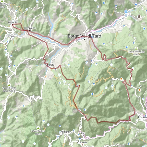 Miniatuurkaart van de fietsinspiratie "Gravelroute naar Stretti di Giaredo" in Emilia-Romagna, Italy. Gemaakt door de Tarmacs.app fietsrouteplanner