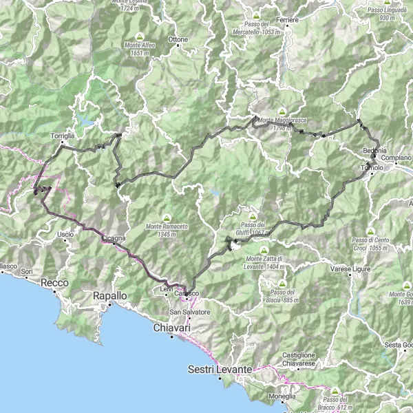 Miniatuurkaart van de fietsinspiratie "Epische rit door Passo della Scoffera en Monte Pelato" in Emilia-Romagna, Italy. Gemaakt door de Tarmacs.app fietsrouteplanner