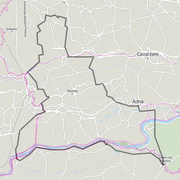 Kartminiatyr av "Berra til Albersano via Adria" sykkelinspirasjon i Emilia-Romagna, Italy. Generert av Tarmacs.app sykkelrutoplanlegger