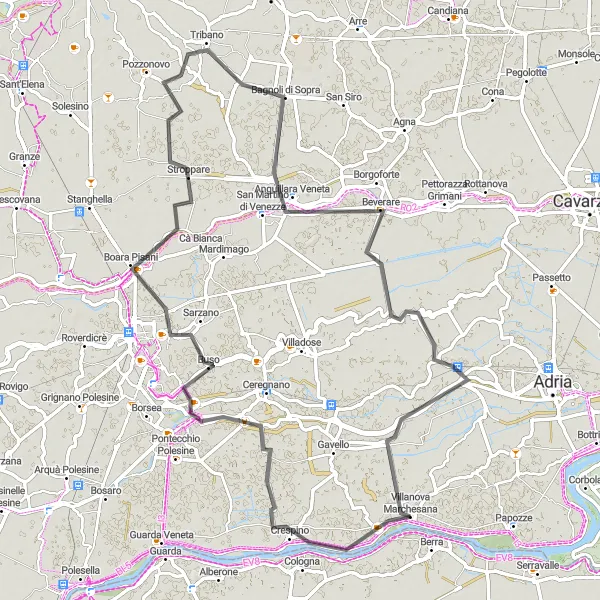 Miniatura della mappa di ispirazione al ciclismo "Tour in bici tra Crespino e Cà Emo" nella regione di Emilia-Romagna, Italy. Generata da Tarmacs.app, pianificatore di rotte ciclistiche