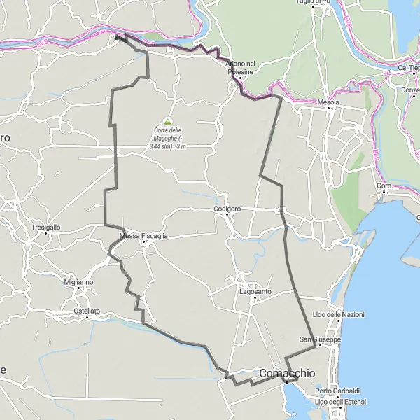 Mapa miniatúra "Trasa z Berry do Albersano" cyklistická inšpirácia v Emilia-Romagna, Italy. Vygenerované cyklistickým plánovačom trás Tarmacs.app