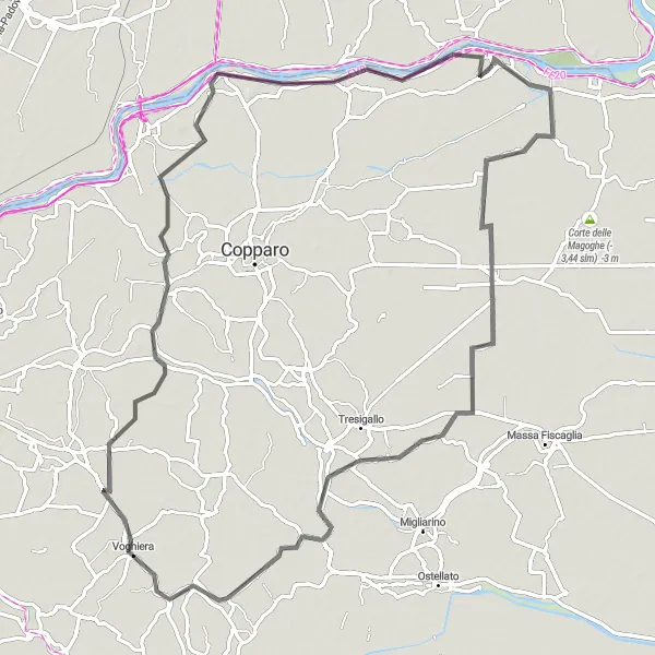 Miniatura della mappa di ispirazione al ciclismo "Cicloturismo tra Berra e Crespino" nella regione di Emilia-Romagna, Italy. Generata da Tarmacs.app, pianificatore di rotte ciclistiche