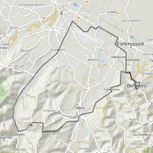 Kartminiatyr av "Kort landsvägstur med historiska inslag" cykelinspiration i Emilia-Romagna, Italy. Genererad av Tarmacs.app cykelruttplanerare