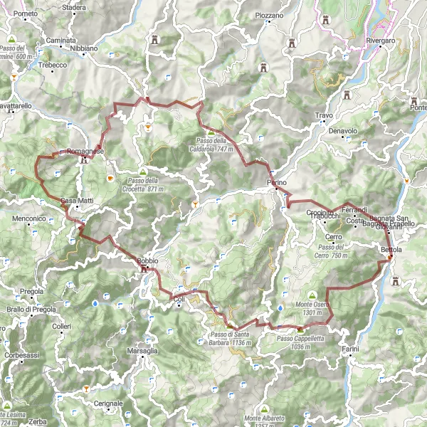 Map miniature of "The Gravel Adventure" cycling inspiration in Emilia-Romagna, Italy. Generated by Tarmacs.app cycling route planner