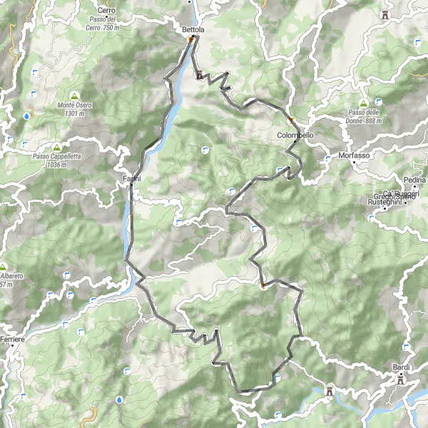 Miniature de la carte de l'inspiration cycliste "Boucle panoramique à Groppo Ducale et Passo Linguadà" dans la Emilia-Romagna, Italy. Générée par le planificateur d'itinéraire cycliste Tarmacs.app