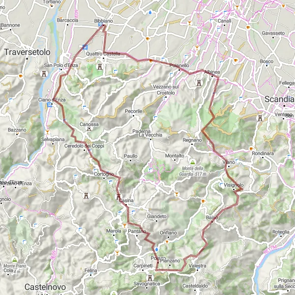 Miniatuurkaart van de fietsinspiratie "Avontuurlijke Gravelroute in Emilia-Romagna" in Emilia-Romagna, Italy. Gemaakt door de Tarmacs.app fietsrouteplanner