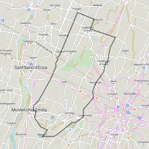 Karten-Miniaturansicht der Radinspiration "Kurze und malerische Radtour durch Emilia-Romagna" in Emilia-Romagna, Italy. Erstellt vom Tarmacs.app-Routenplaner für Radtouren