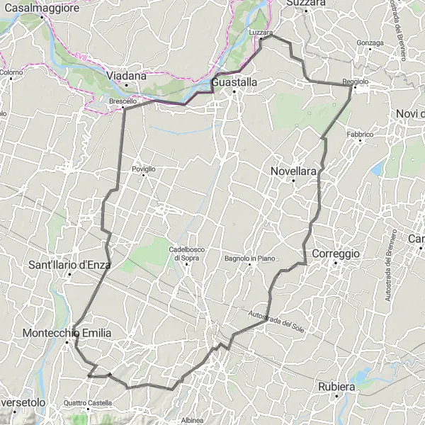 Kartminiatyr av "Bibbiano til Reggio nell'Emilia Road Cycling Route" sykkelinspirasjon i Emilia-Romagna, Italy. Generert av Tarmacs.app sykkelrutoplanlegger