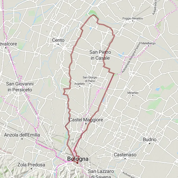 Mapa miniatúra "Gravel Tour around Bologna" cyklistická inšpirácia v Emilia-Romagna, Italy. Vygenerované cyklistickým plánovačom trás Tarmacs.app