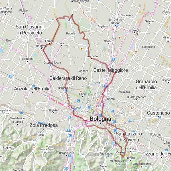 Miniatuurkaart van de fietsinspiratie "Verken de Emiliaanse heuvels op gravelroutes" in Emilia-Romagna, Italy. Gemaakt door de Tarmacs.app fietsrouteplanner