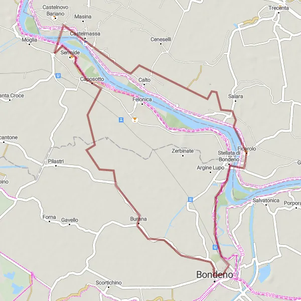 Kartminiatyr av "Sermide till Stellata di Bondeno" cykelinspiration i Emilia-Romagna, Italy. Genererad av Tarmacs.app cykelruttplanerare