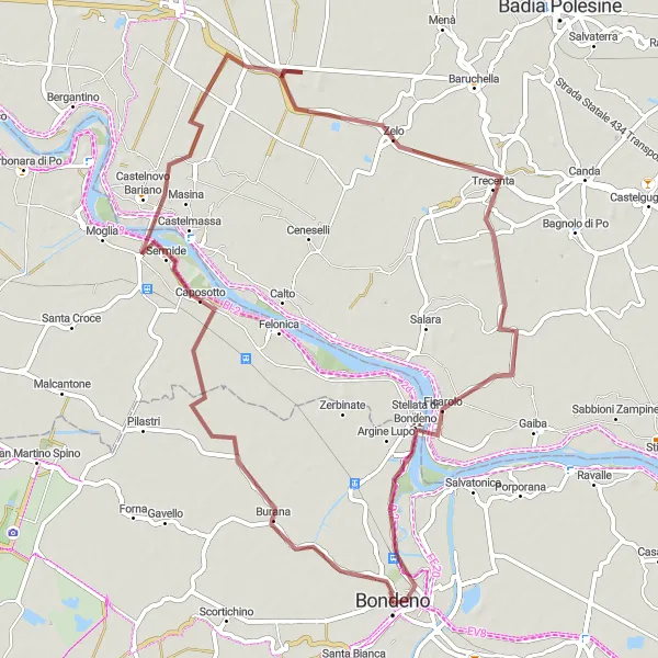 Miniatura della mappa di ispirazione al ciclismo "Giro in bicicletta gravel a Castelnovo Bariano" nella regione di Emilia-Romagna, Italy. Generata da Tarmacs.app, pianificatore di rotte ciclistiche