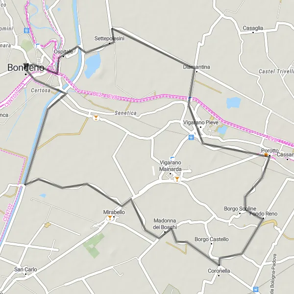 Miniature de la carte de l'inspiration cycliste "Route des collines d'Emilia" dans la Emilia-Romagna, Italy. Générée par le planificateur d'itinéraire cycliste Tarmacs.app