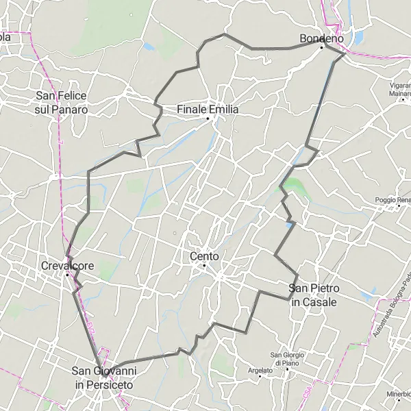 Zemljevid v pomanjšavi "Sant'Agostino do Crevalcore Road Route" kolesarske inspiracije v Emilia-Romagna, Italy. Generirano z načrtovalcem kolesarskih poti Tarmacs.app