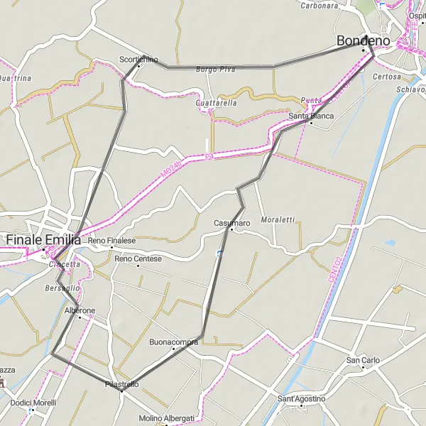 Miniatuurkaart van de fietsinspiratie "Fietsen rond Buonacompra" in Emilia-Romagna, Italy. Gemaakt door de Tarmacs.app fietsrouteplanner