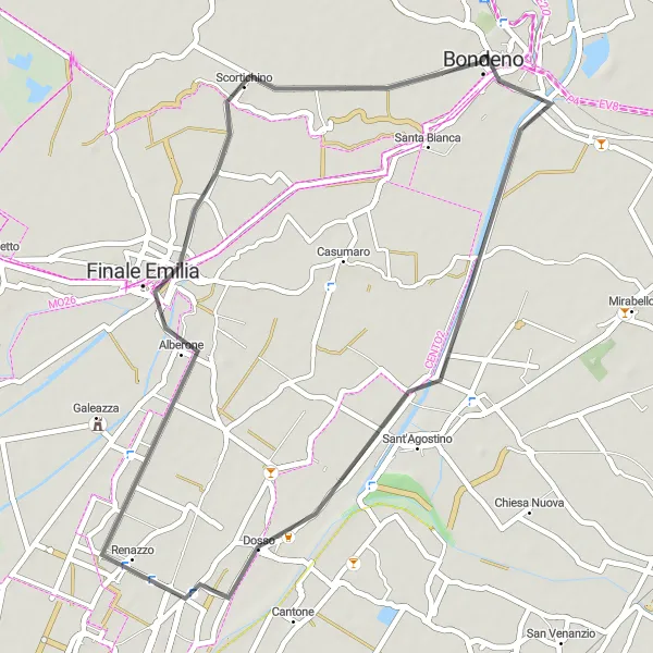Miniaturní mapa "Okruh Roversetto - Finale Emilia - Scortichino" inspirace pro cyklisty v oblasti Emilia-Romagna, Italy. Vytvořeno pomocí plánovače tras Tarmacs.app