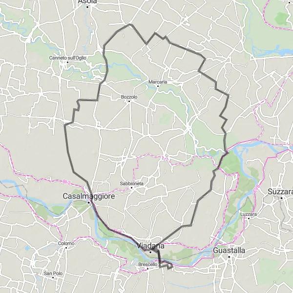 Miniatuurkaart van de fietsinspiratie "Cultuur en Natuur in Emilia-Romagna: Fietsen rond Casalmaggiore en Viadana" in Emilia-Romagna, Italy. Gemaakt door de Tarmacs.app fietsrouteplanner