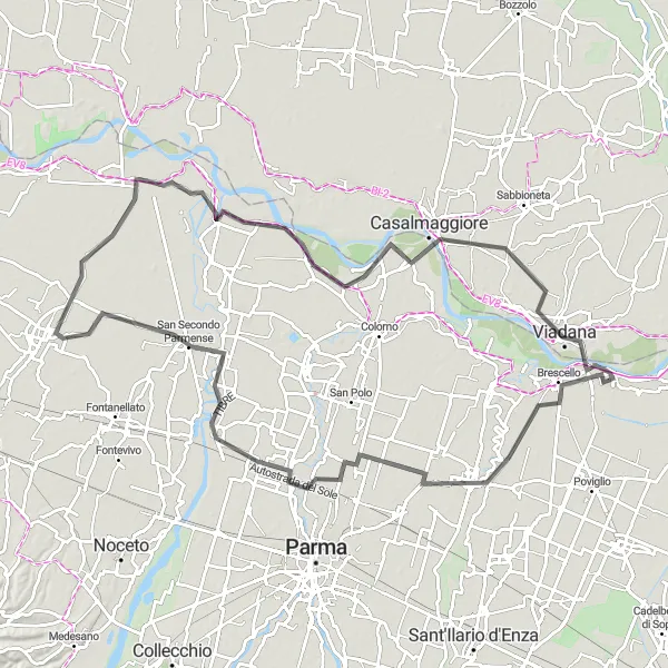 Karten-Miniaturansicht der Radinspiration "Fahrradtour durch Brescello und Soragna" in Emilia-Romagna, Italy. Erstellt vom Tarmacs.app-Routenplaner für Radtouren