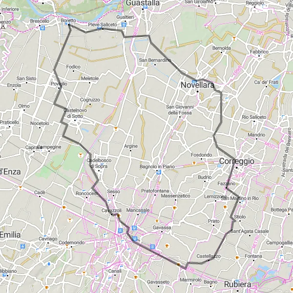 Karten-Miniaturansicht der Radinspiration "Radtour durch Novellara und Reggio nell'Emilia" in Emilia-Romagna, Italy. Erstellt vom Tarmacs.app-Routenplaner für Radtouren