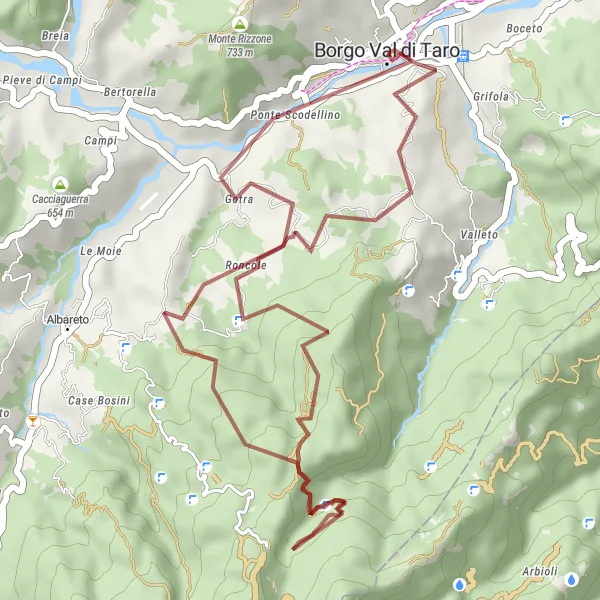 Miniatuurkaart van de fietsinspiratie "De 35km gravelroute met 1233m beklimmingen" in Emilia-Romagna, Italy. Gemaakt door de Tarmacs.app fietsrouteplanner