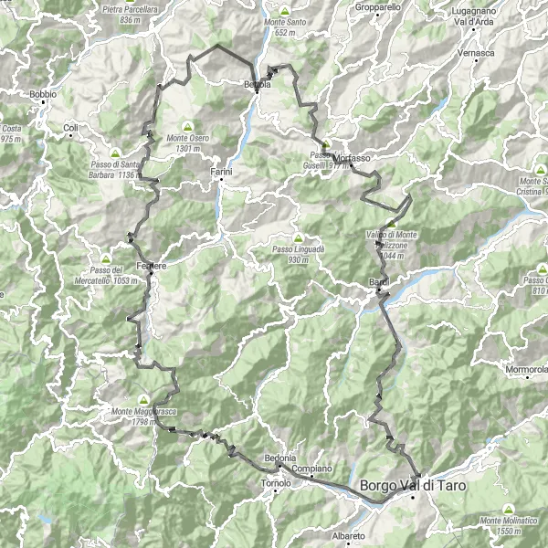 Miniatuurkaart van de fietsinspiratie "Borgo Val di Taro - Mareto Route" in Emilia-Romagna, Italy. Gemaakt door de Tarmacs.app fietsrouteplanner