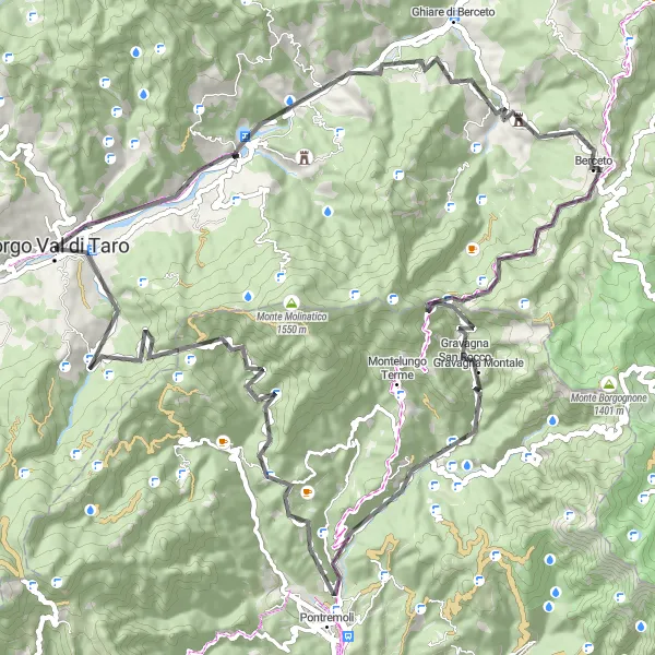 Miniatuurkaart van de fietsinspiratie "De 85km lange roadtrip met 2428m beklimmingen" in Emilia-Romagna, Italy. Gemaakt door de Tarmacs.app fietsrouteplanner