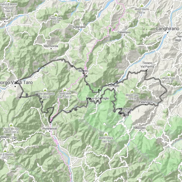 Miniatuurkaart van de fietsinspiratie "Kastelen en bergen rond Borgo Val di Taro" in Emilia-Romagna, Italy. Gemaakt door de Tarmacs.app fietsrouteplanner