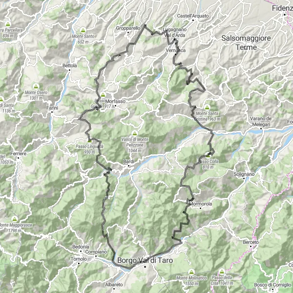 Miniatuurkaart van de fietsinspiratie "De 169km lange weg-ronde met 4264m beklimmingen" in Emilia-Romagna, Italy. Gemaakt door de Tarmacs.app fietsrouteplanner