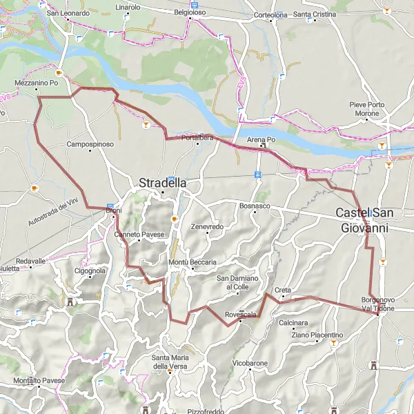 Map miniature of "Gravel Adventure" cycling inspiration in Emilia-Romagna, Italy. Generated by Tarmacs.app cycling route planner