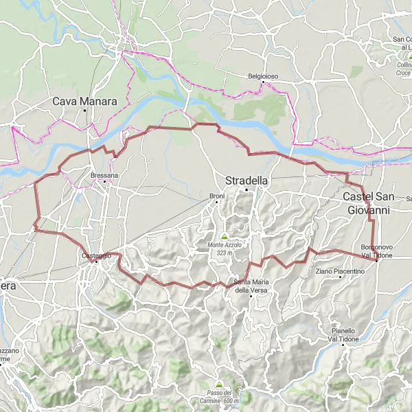 Kartminiatyr av "Rovescala til Borgonovo Val Tidone Gravel Cycling Route" sykkelinspirasjon i Emilia-Romagna, Italy. Generert av Tarmacs.app sykkelrutoplanlegger