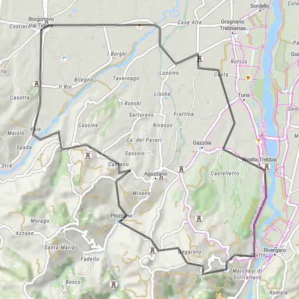 Map miniature of "Panoramic Landscapes" cycling inspiration in Emilia-Romagna, Italy. Generated by Tarmacs.app cycling route planner