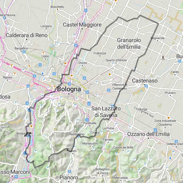 Map miniature of "Scenic Road Tour to Palazzo de Rossi" cycling inspiration in Emilia-Romagna, Italy. Generated by Tarmacs.app cycling route planner