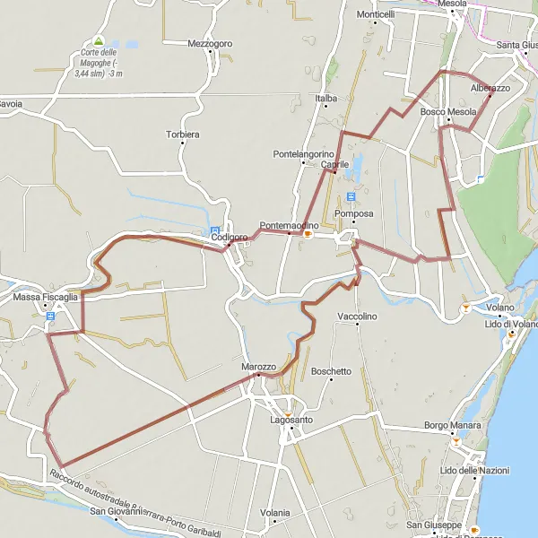 Miniatura della mappa di ispirazione al ciclismo "Tour in bicicletta tra Bosco Mesola e Codigoro" nella regione di Emilia-Romagna, Italy. Generata da Tarmacs.app, pianificatore di rotte ciclistiche