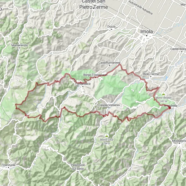 Miniatura della mappa di ispirazione al ciclismo "Sfida ai Monti" nella regione di Emilia-Romagna, Italy. Generata da Tarmacs.app, pianificatore di rotte ciclistiche