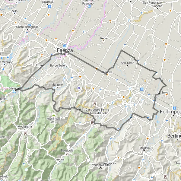 Kartminiatyr av "Scenic Road Trip fra Monte della Siepe til Monte Pilato" sykkelinspirasjon i Emilia-Romagna, Italy. Generert av Tarmacs.app sykkelrutoplanlegger