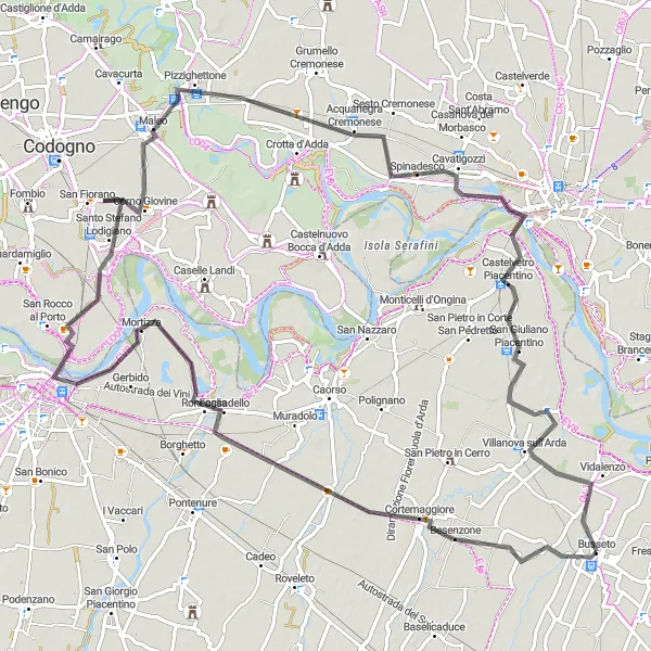 Karten-Miniaturansicht der Radinspiration "Erkundung von Piacenza" in Emilia-Romagna, Italy. Erstellt vom Tarmacs.app-Routenplaner für Radtouren