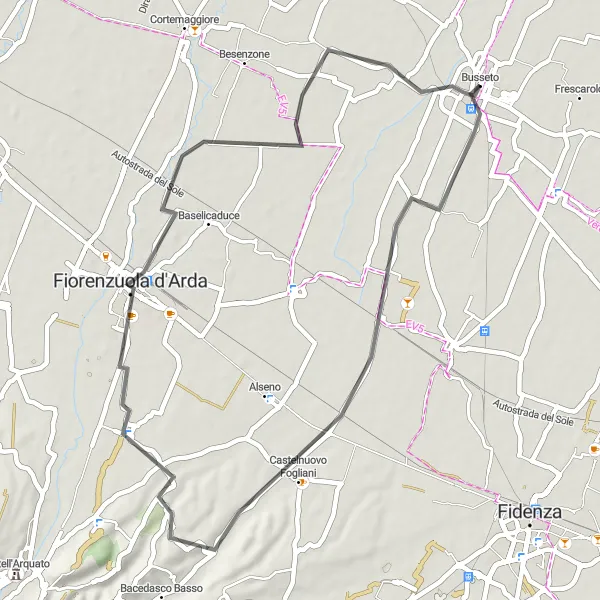 Map miniature of "Rocca Pallavicino Express" cycling inspiration in Emilia-Romagna, Italy. Generated by Tarmacs.app cycling route planner