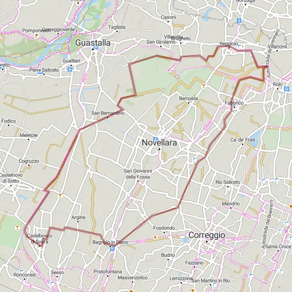 Miniatua del mapa de inspiración ciclista "Ruta de Grava a Zurco" en Emilia-Romagna, Italy. Generado por Tarmacs.app planificador de rutas ciclistas