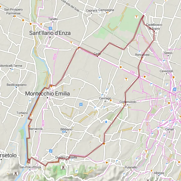 Miniatua del mapa de inspiración ciclista "Ruta de Grava a Belvedere" en Emilia-Romagna, Italy. Generado por Tarmacs.app planificador de rutas ciclistas