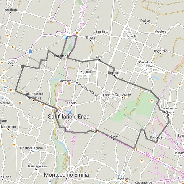 Map miniature of "Cadelbosco Loop" cycling inspiration in Emilia-Romagna, Italy. Generated by Tarmacs.app cycling route planner