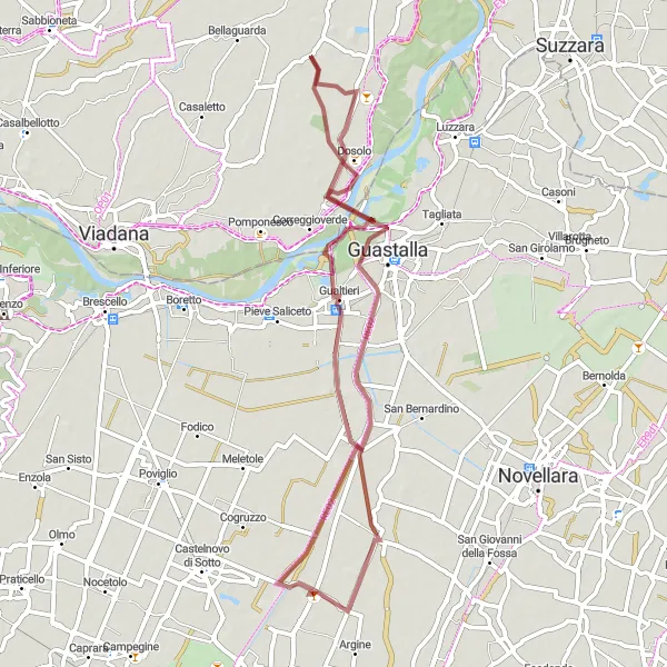 Zemljevid v pomanjšavi "Pustolovščina po makadamu skozi Emilia-Romagno" kolesarske inspiracije v Emilia-Romagna, Italy. Generirano z načrtovalcem kolesarskih poti Tarmacs.app