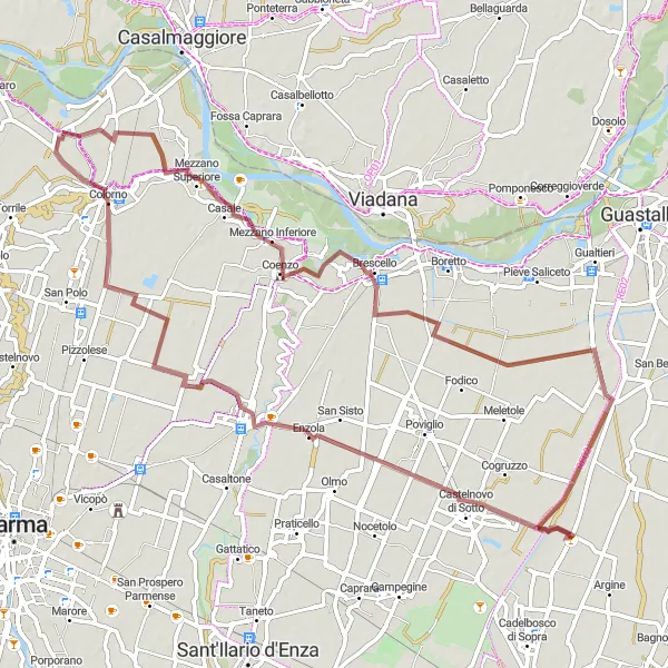 Mapa miniatúra "Za dobrodružstvom do Enzoly" cyklistická inšpirácia v Emilia-Romagna, Italy. Vygenerované cyklistickým plánovačom trás Tarmacs.app
