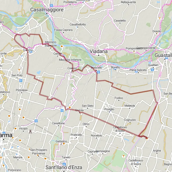 Map miniature of "The Enzola Gravel Circuit" cycling inspiration in Emilia-Romagna, Italy. Generated by Tarmacs.app cycling route planner