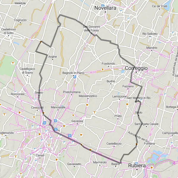 Mapa miniatúra "Tradičná cyklotrasa Emilia-Romagna" cyklistická inšpirácia v Emilia-Romagna, Italy. Vygenerované cyklistickým plánovačom trás Tarmacs.app