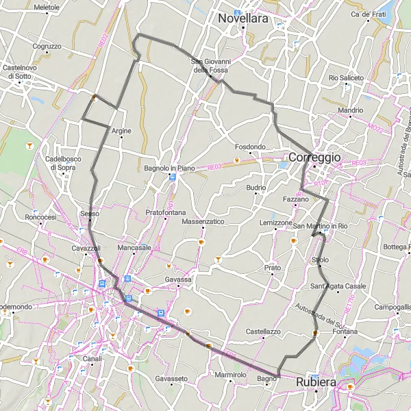 Map miniature of "Exploring Rural Emilia-Romagna" cycling inspiration in Emilia-Romagna, Italy. Generated by Tarmacs.app cycling route planner