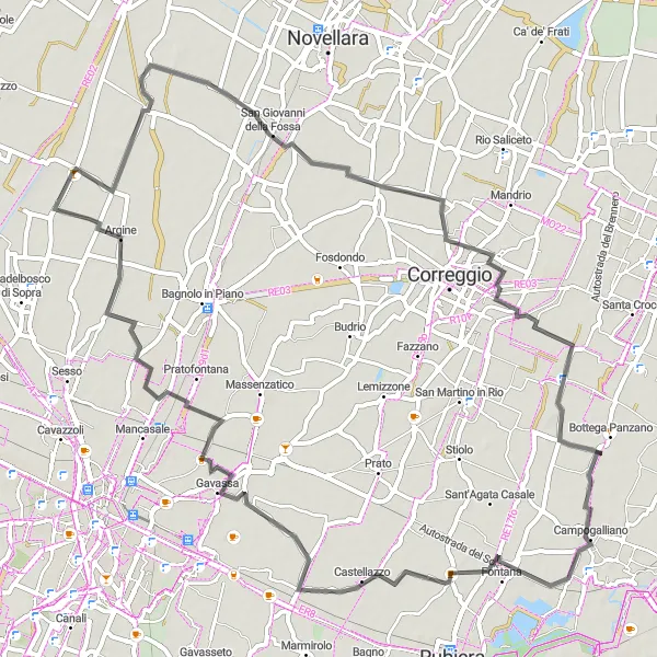 Karten-Miniaturansicht der Radinspiration "Radtour durch Gavassa und Argine" in Emilia-Romagna, Italy. Erstellt vom Tarmacs.app-Routenplaner für Radtouren