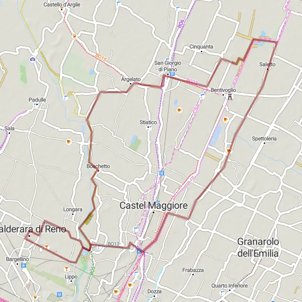 Map miniature of "Argelato Gravel Ride" cycling inspiration in Emilia-Romagna, Italy. Generated by Tarmacs.app cycling route planner